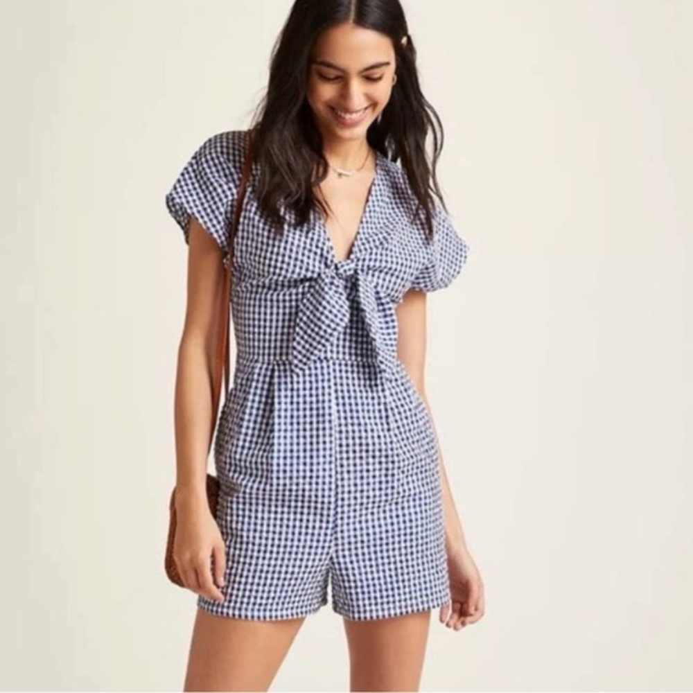 Hutch Blue and White Gingham Romper